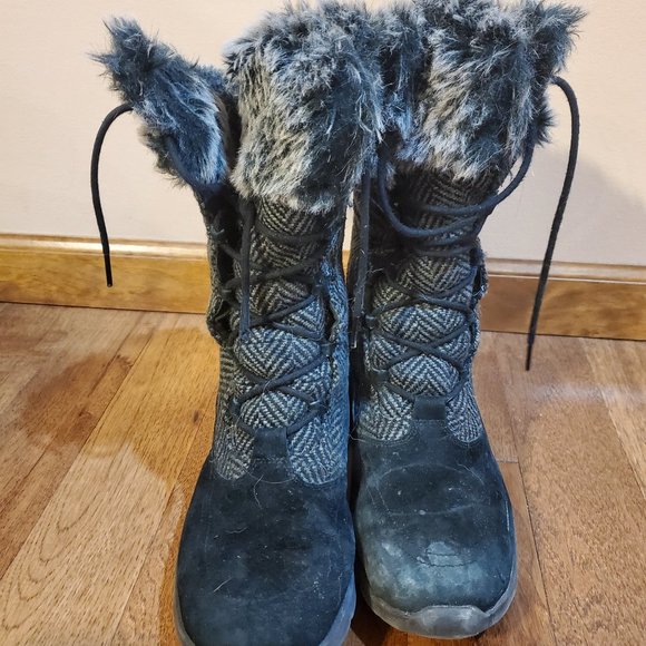Skechers Black winter fur boots women's size 9 12" tall S5 - Picture 3 of 8